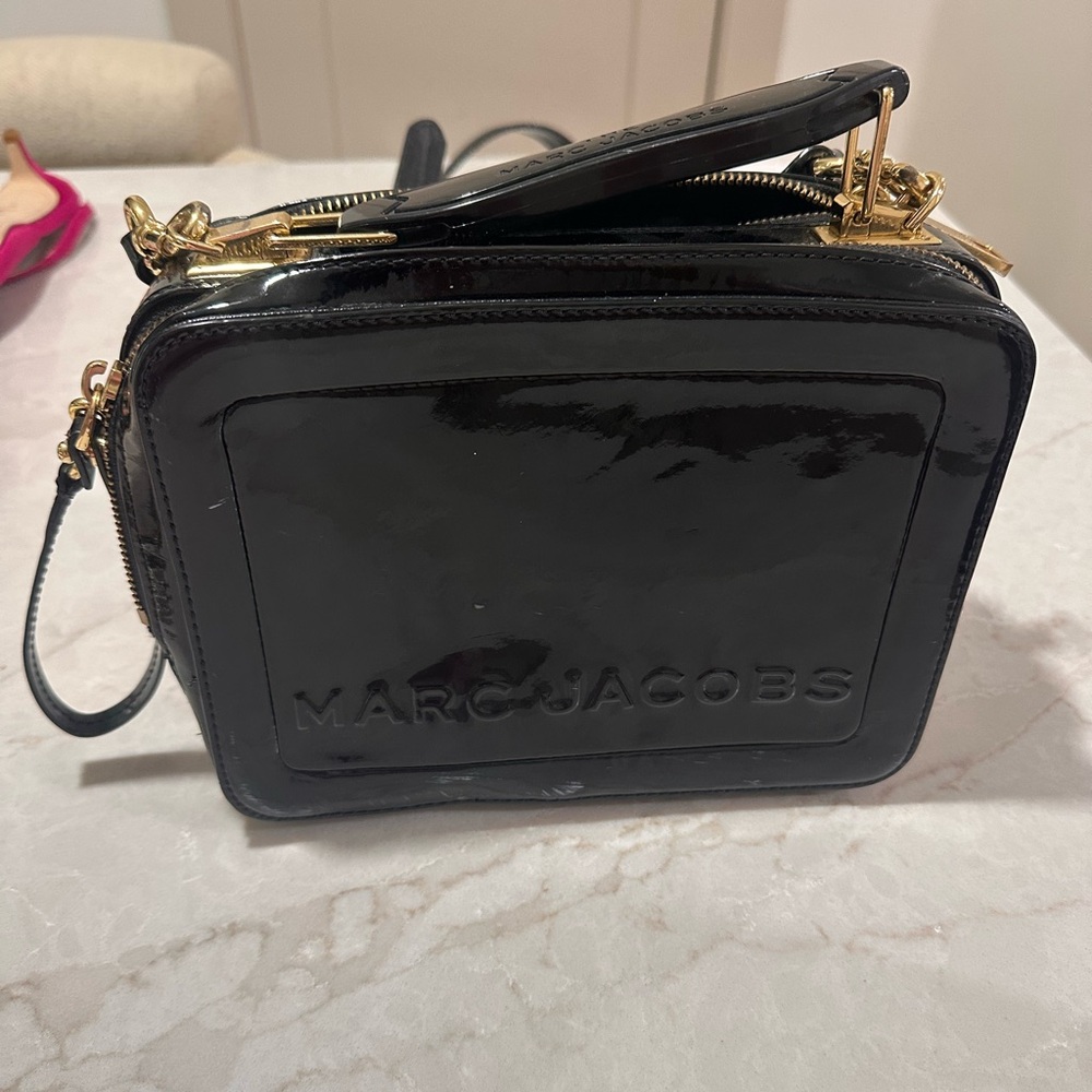 Marc Jacobs Black Patent Leather Box Satchel with Gold Hardware